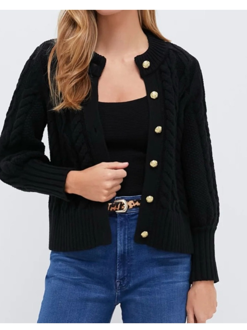 Tuckernuck Black Cable-Knit Colette Cardigan With Gold Buttons